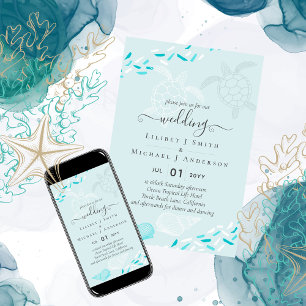 Invitation Sea Turtles Beach Wedding Turquoise Turquoise