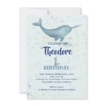 Sea Unicorn Narwal aquarelle 1er anniversaire