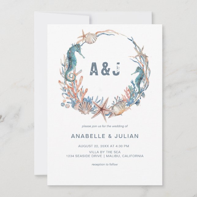 Invitation Sea Wreath | Rustic Beach Mariage (Devant)