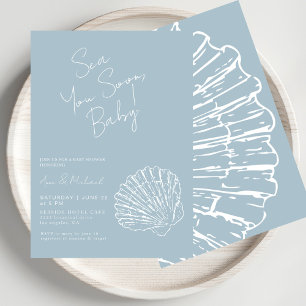 Invitation Sea You Bientôt Blue Scallop Shell Boy Baby shower