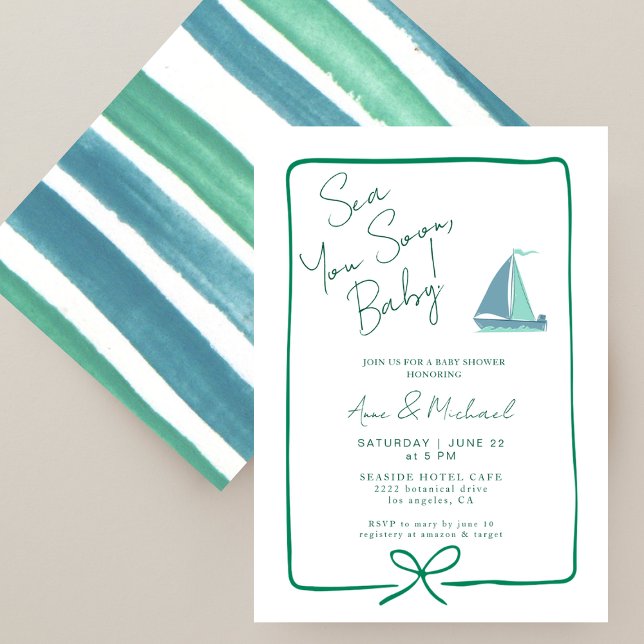 Invitation Sea You Bientôt Ocean Blue Boat Boat Baby shower (Créateur téléchargé)