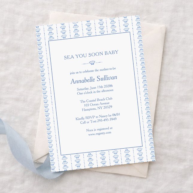 Invitation Sea You Soon Baby! Blue Coastal Beach Baby Shower (Créateur téléchargé)