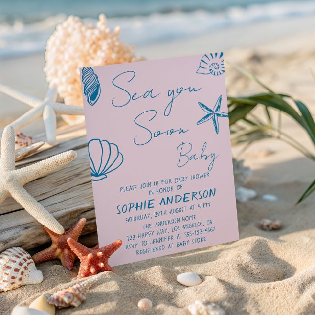 Invitation Sea You Soon Baby Coastal Seashell Baby Shower (Créateur téléchargé)