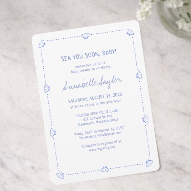 Invitation Sea You Soon Baby Hand Drawn Seashells Baby Shower (Créateur téléchargé)