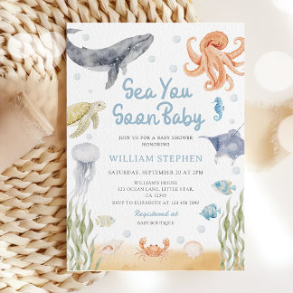 Invitation Sea You Soon Baby Ocean Animals Baby Shower