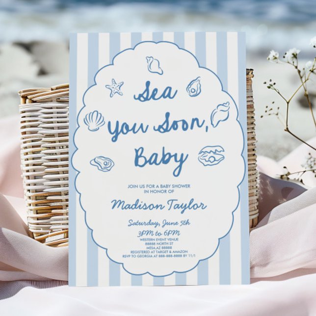 Invitation Sea You Soon, Baby Seashell Coastal Baby Shower (Créateur téléchargé)