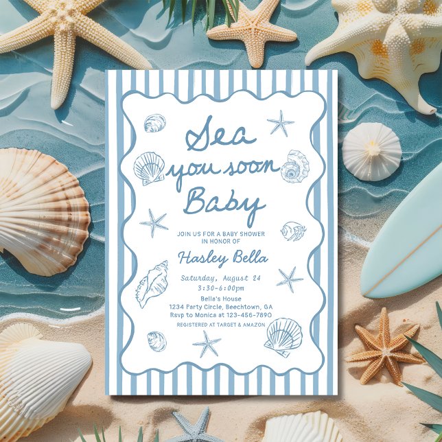 Invitation Sea You Soon Baby Seashell Coastal Baby Shower (Créateur téléchargé)