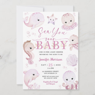 Invitation Sea You Soon Baby Shower Fille Océan Animaux