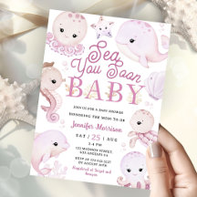 Sea You Soon Baby Shower Fille Rose Océan 