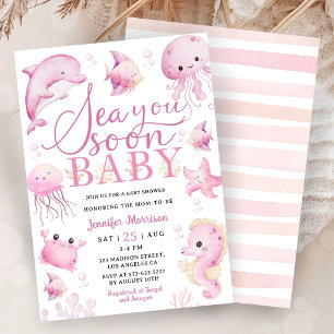 Invitation Sea You Soon Baby Shower Rose Fille de l'Océan 