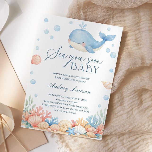 Invitation Sea You Soon Fête de Naissance Côtière Océan (Créateur téléchargé)