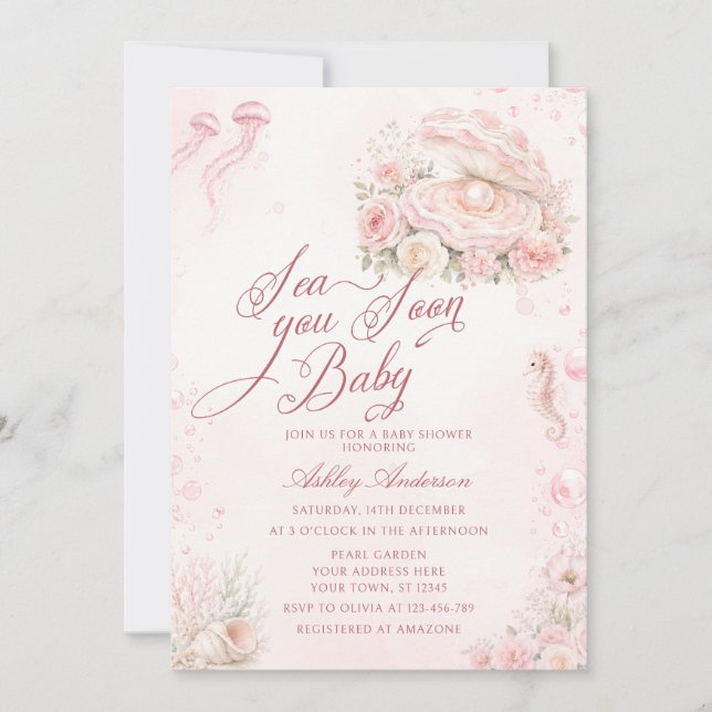 Invitation Sea You Soon Fille Côtière Baby Shower (Devant)
