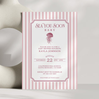 Invitation Sea You Soon Girl Préparatoire Rayures Roses Baby