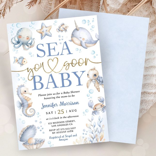 Invitation Sea You Soon Modern Boy Sea Ocean Baby Shower (Créateur téléchargé)
