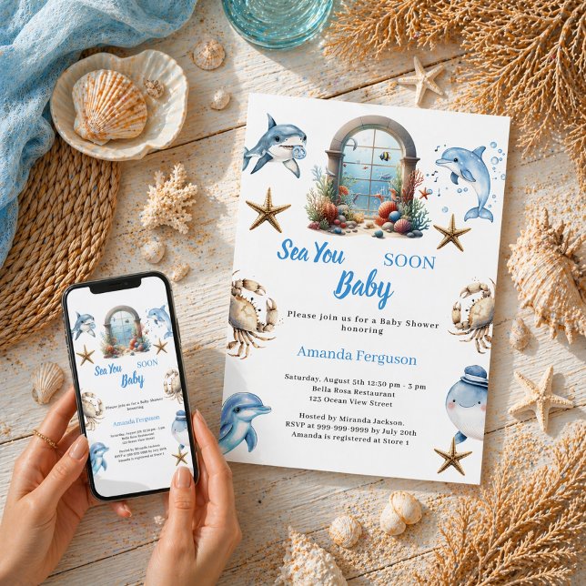 Invitation Sea You Soon ocean animals boy Baby Shower (Créateur téléchargé)