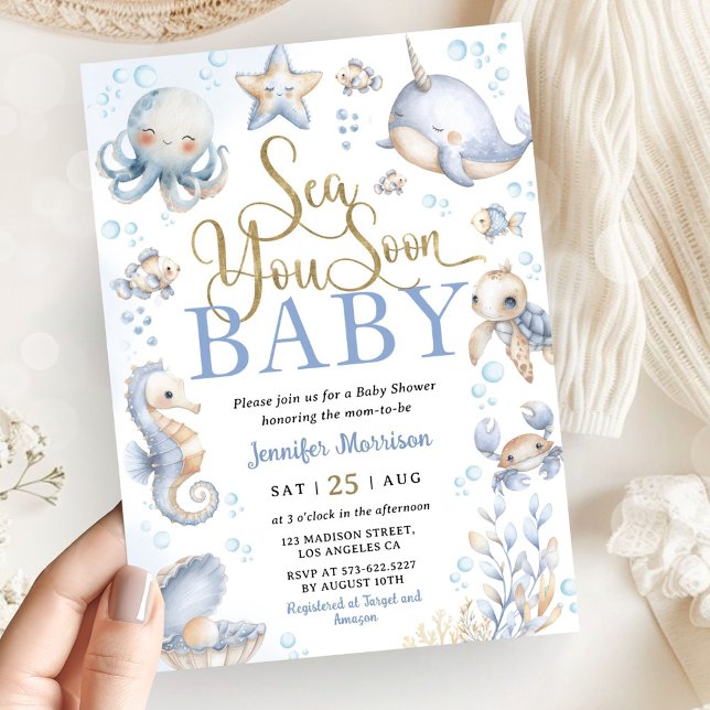 Invitation Sea You Soon Ocean Animals Boy Baby Shower (Créateur téléchargé)