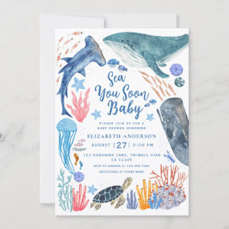 Invitation Sea You Soon Ocean Animals Boy Baby Shower Invitat