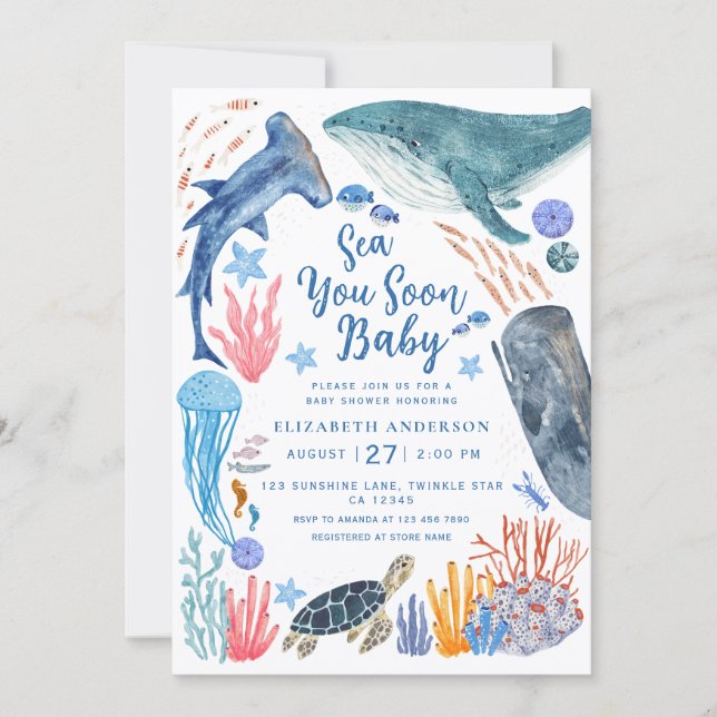 Invitation Sea You Soon Ocean Animals Boy Baby Shower Invitat (Devant)