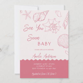 Invitation Sea You Soon Pink Seashells Coastal Baby Shower