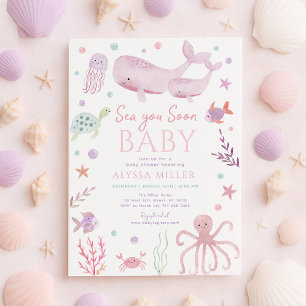 Invitation Sea You Soon Rose Sous l'Océan Baby Shower