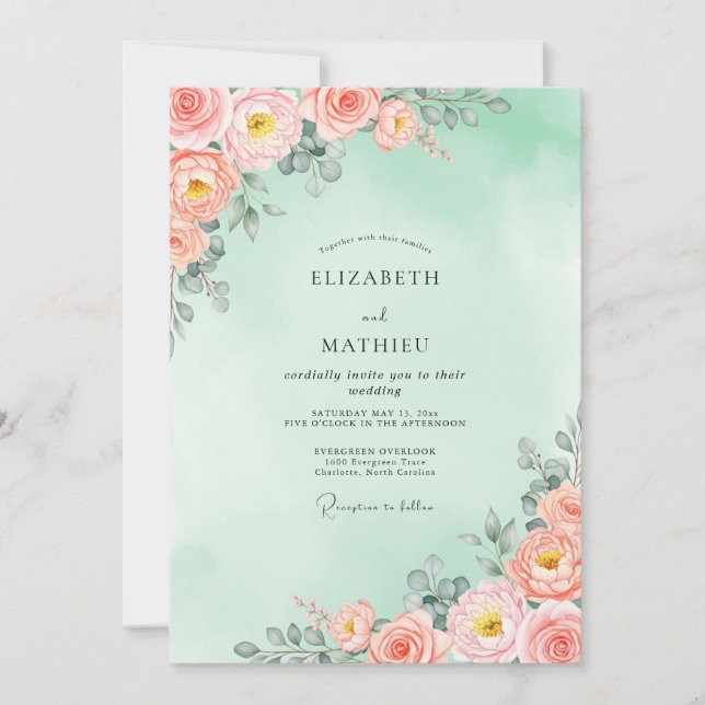 Invitation Seafoam Peach Radiant Spring Wedding (Devant)
