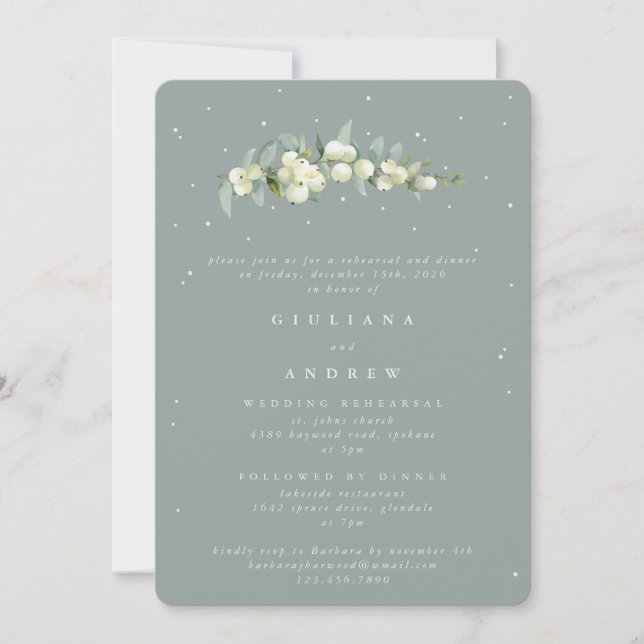 Invitation Seafoam Snowberry+Eucalyptus Mariage répétition (Devant)