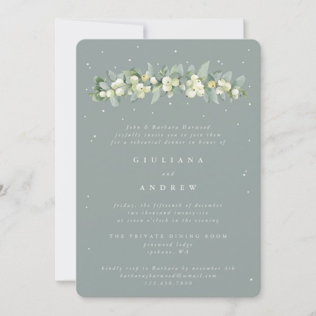 Invitation Seafoam Snowberry+Eucalyptus Mariage répétition (Devant)