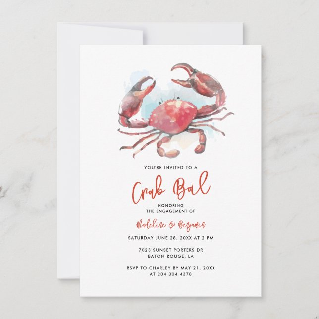 Invitation Seafood Boil Couples Fiançailles Crab Party (Devant)