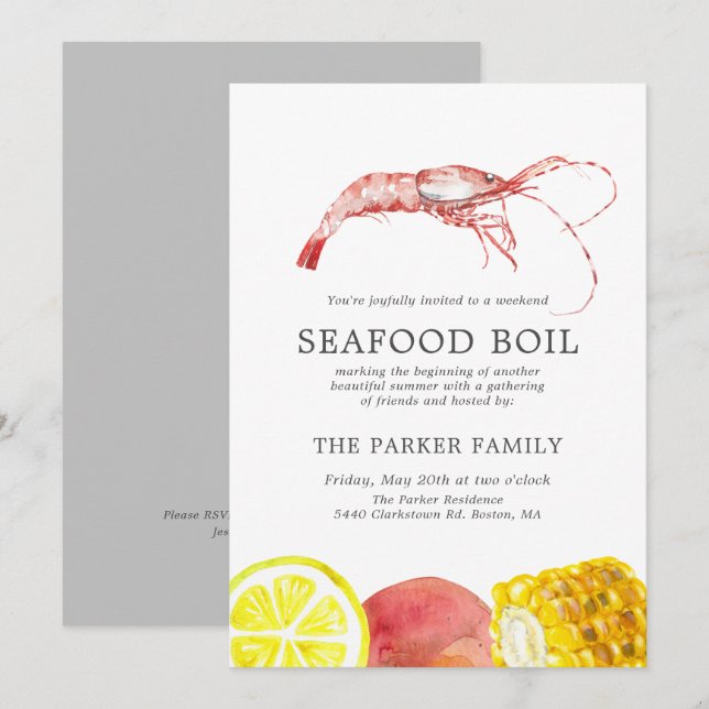 Invitation Seafood Boil Theme Party Grey (Devant / Derrière)