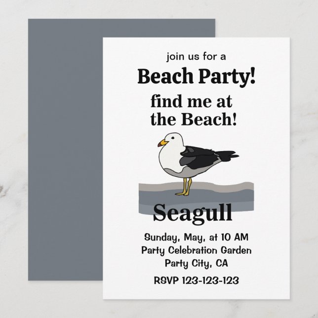 Invitation Seagull Me Trouve Au Beach Funny Beach Party (Devant / Derrière)