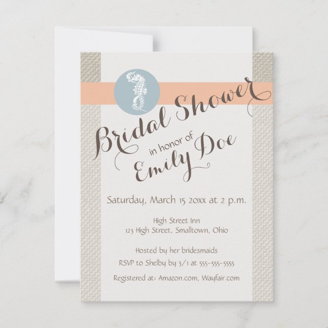 Invitation Seahorse Bleu Classique Nautique Élégant (Devant)