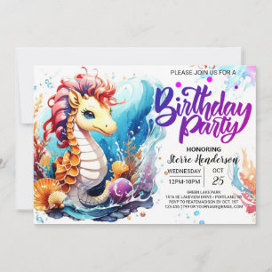 Invitation Seahorse Haven Océanique Anniversaire