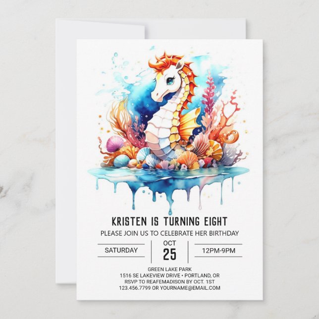 Invitation Seahorse Serenade Underwater Whimsy Anniversaire (Devant)