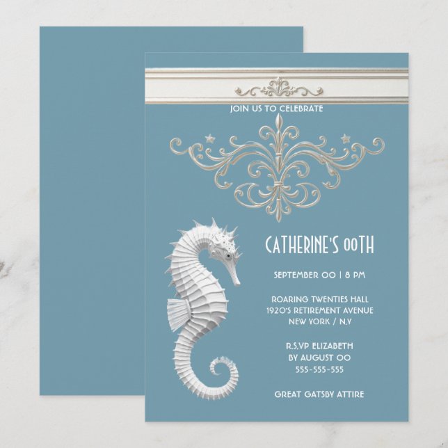 Invitation Seahorse thème de la plage d'été (Devant / Derrière)