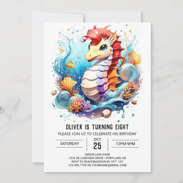 Invitation Seahorse Whispers sous l'eau Anniversaire (Devant)