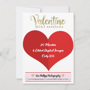 Invitation Séances de photographie mini or Saint-Valentin rou