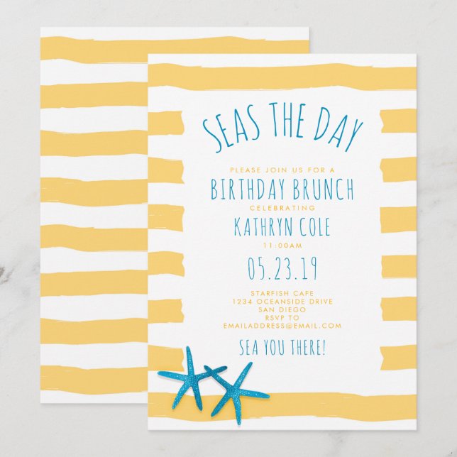 Invitation Seas The Day Beach Anniversaire Brunch (Devant / Derrière)