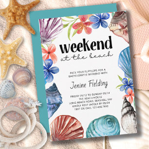 Invitation Seashell and Flower Bachelorette Beach Week-end