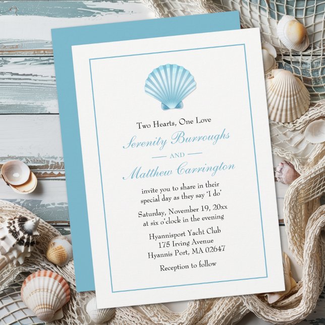Invitation Seashell Beach Blue Turquoise Mariage nautique (Créateur téléchargé)