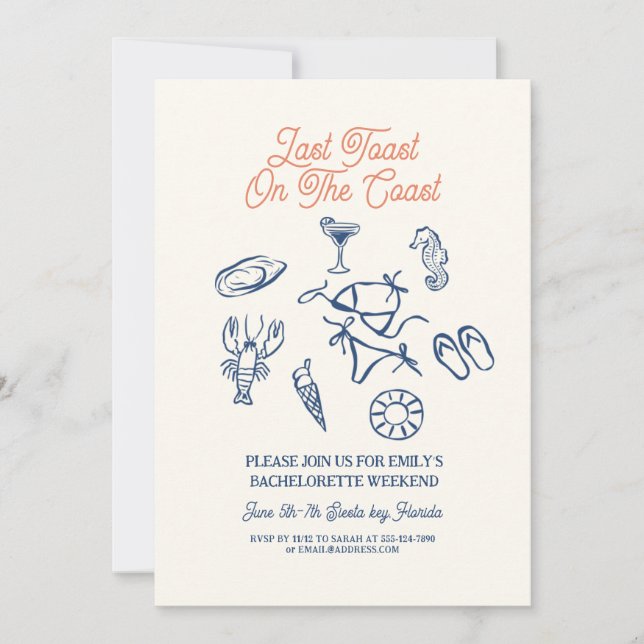 Invitation Seashell Dernière côte toast Bachelorette Week-end (Devant)