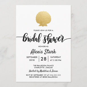 Invitation Seashell Faux Gold Foil Fête des mariées Océan