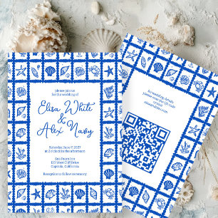 Invitation Seashell Grid Beach Wedding Code QR PERSONNALISÉ