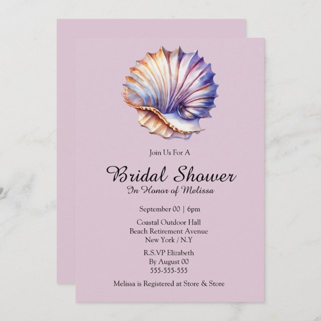 Invitation Seashell mer nautique nuptiale douche rose blanc (Devant / Derrière)