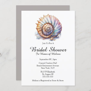Invitation Seashell nautique plage nuptiale douche taupe blan