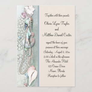 Invitation Seashell Pearls Elegant Beach Wedding