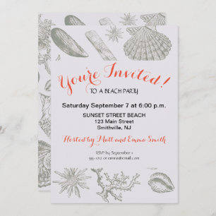 Invitation Seashell Soft Antique Art Beach Shops