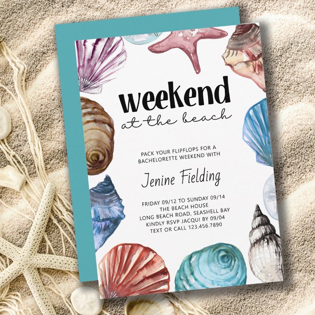 Invitation Seashell Watercolor Bachelorette Beach Week-end (Créateur téléchargé)
