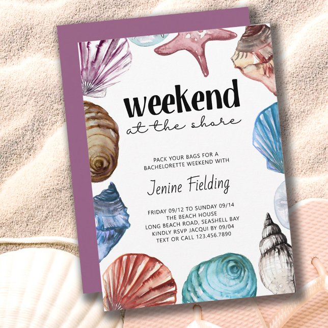Invitation Seashell Watercolor Bachelorette Shore Week-end (Créateur téléchargé)