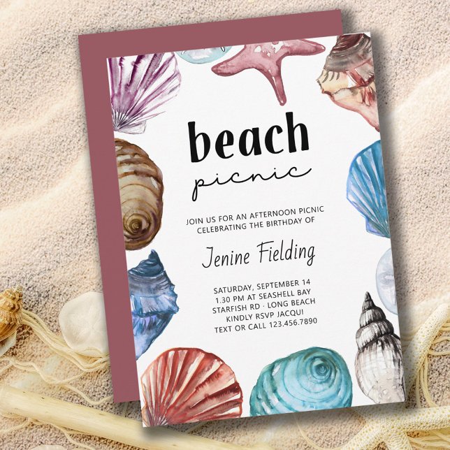 Invitation Seashell Watercolor Beach Pique-nique Anniversaire (Créateur téléchargé)