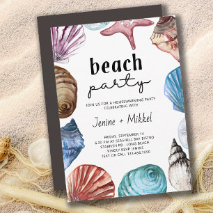 Invitation Seashell Watercolor House Warming Beach Party
